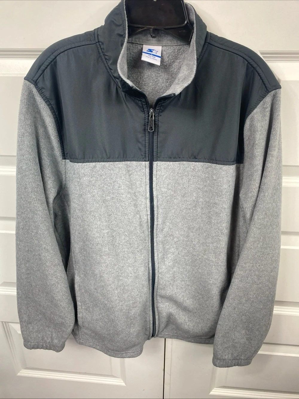 Starter Jacket Men Large Heather Gray Fleece Full Zip Mock Neck Bomber Sweater